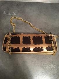 Borsa in pelle marrone/oro a mano, originale