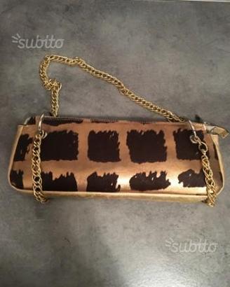 Borsa in pelle marrone/oro a mano, originale