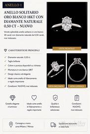 ANELLO SOLITARIO ORO BIANCO 18KT CON DIAMANTE NATU