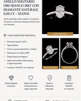 ANELLO SOLITARIO ORO BIANCO 18KT CON DIAMANTE NATU
