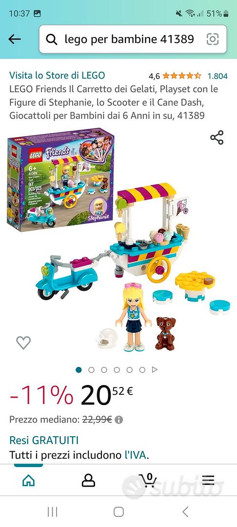 LEGO Friends Il Carretto dei Gelati, Playset con le Figure di Stephanie, lo  Scooter e il Cane Dash, Giocattoli per Bambini dai 6 Anni in su, 41389