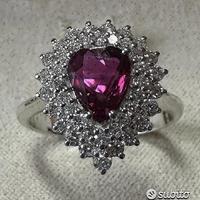 ANELLO ORO 18kt. DIAMANTI E RUBINO NATURALE CUORE
