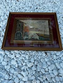 Quadro firmato M. Argento, scena portuale