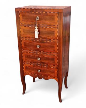 Cassettiera cinquino lastronata a mano