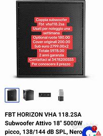Coppia subwoofer fbt horizon vha118.2 sa 1500w 2