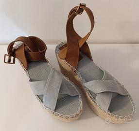 Scarpe donna zeppa corda denim espadrillas 