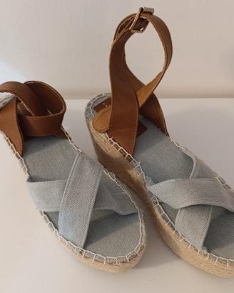 Scarpe donna zeppa corda denim espadrillas 
