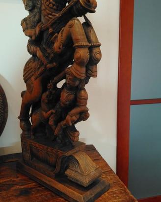 Scultura legno massiccio - Guerriero a cavallo