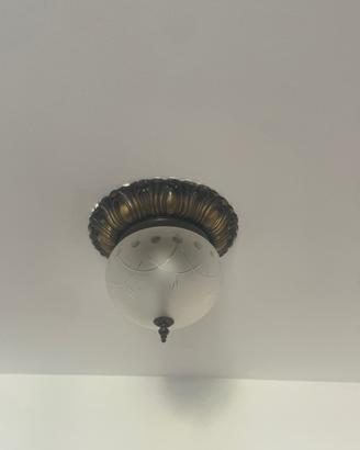 Plafoniera Lampadario Vintage Vetro e Ottone