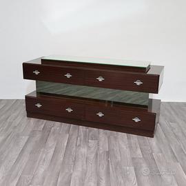 Comò Cassettiera In Ebano Macassar E Specchio ‘80
