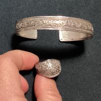Bracciale rigido + anello vintage argento inciso