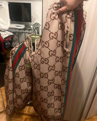 Tuta Gucci Jumbo GG Jogging con Web Beige/Ebano