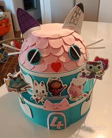 Set compleanno Gabby’s Dollhouse con torta finta