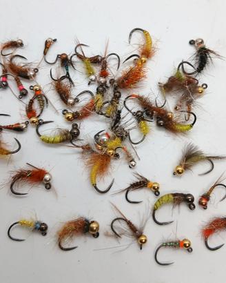 50 mosche artificiali ni fe tungsteno pesca