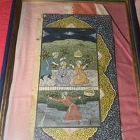 Quadro antico con miniatura orientale e manuscrito