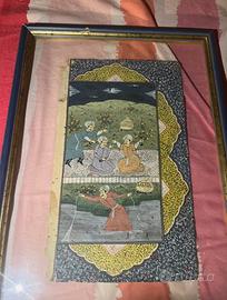 Quadro antico con miniatura orientale e manuscrito