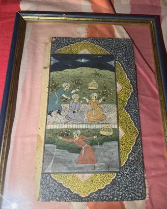 Quadro antico con miniatura orientale e manuscrito