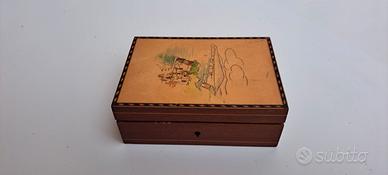 Portagioie Cofanetto in legno vintage con disegno