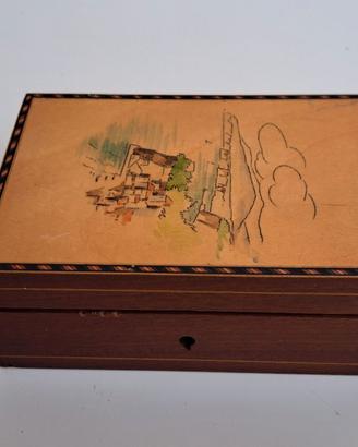 Portagioie Cofanetto in legno vintage con disegno