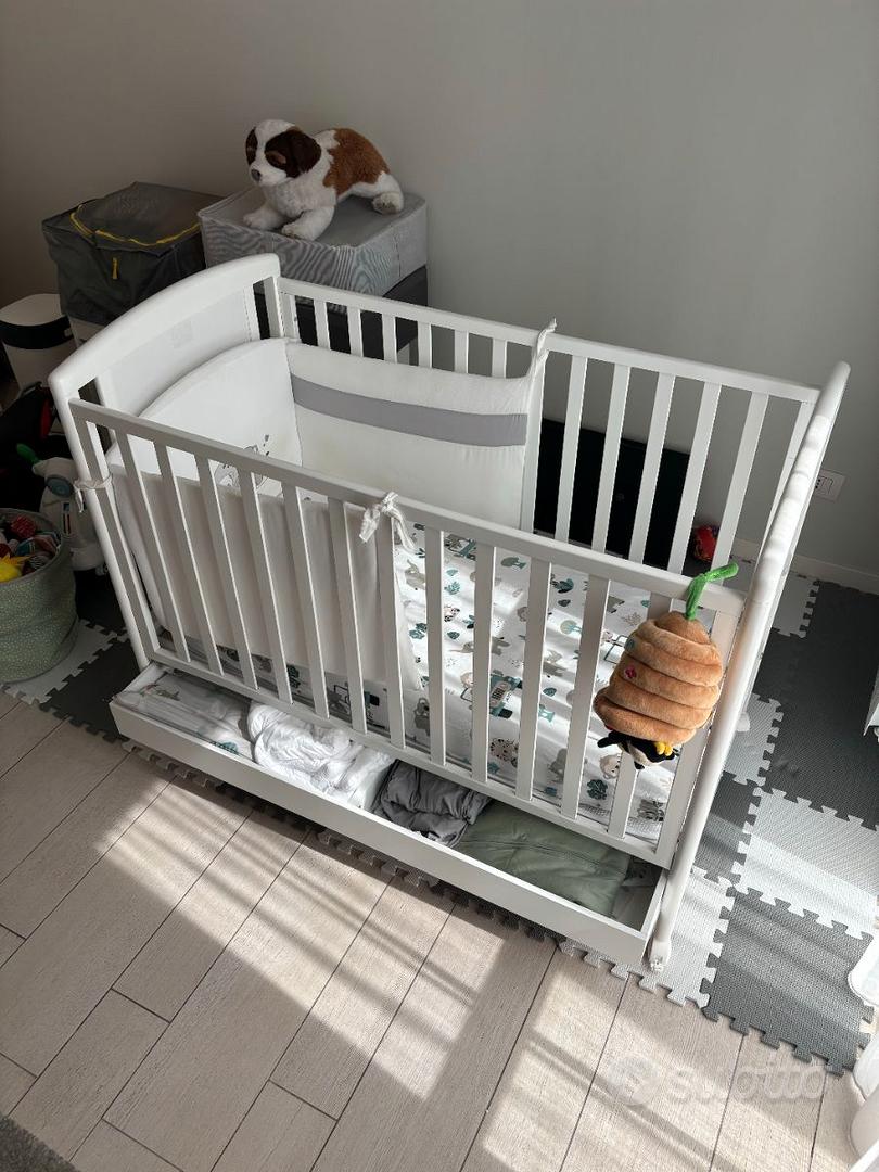 Lettino Bambino Foppapedretti Mascotte - Legno Faggio, Sponda Regolabile, Cassetto, Ruote - Made In Italy, Bianco - Foto 8