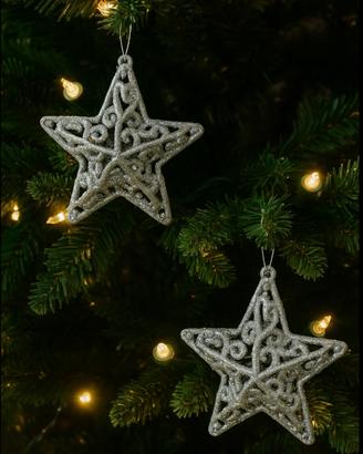3 stelle natalizie argento glitterate