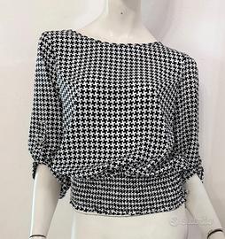 MK MICHAEL KORS Maglia blusa bianca nera fantasia