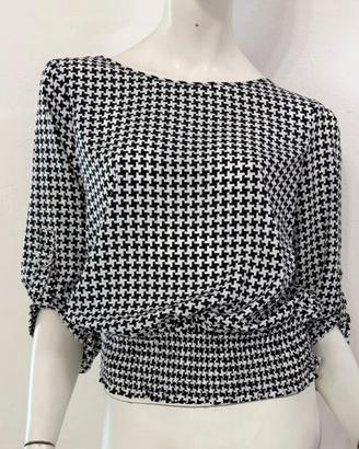 MK MICHAEL KORS Maglia blusa bianca nera fantasia
