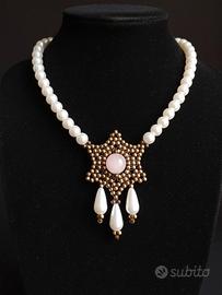 Collana Perle Quarzo Rosa Vintage Rinascimentale