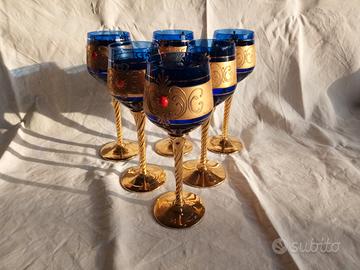 Set di 6 vecchi bicchieri di Murano, oro zecchino