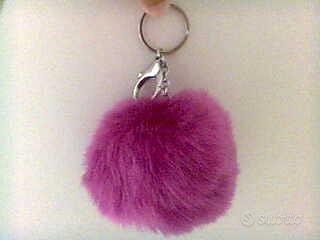 Portachiavi fiore cristallo acciaio pon pon rosa