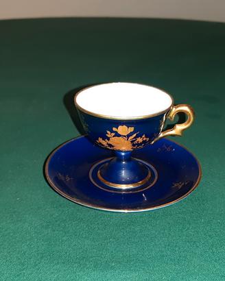 Due tazze vintage bacheca limoges blu e oro