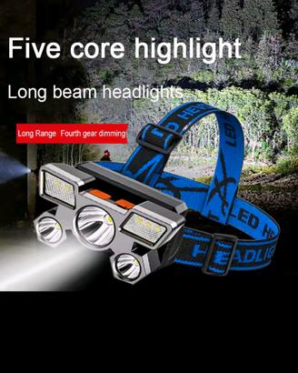 torcia frontale LED ricaricabile USB 5 luci nuova 