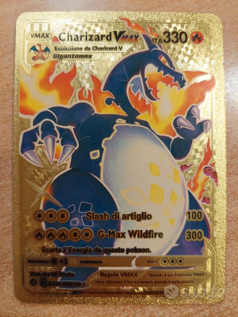 Carta d'oro Pokémon Charizard VMAX - Carta rossa dorata lucida da
