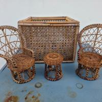 due poltroncine e tavolino mini  vimile e rattan 