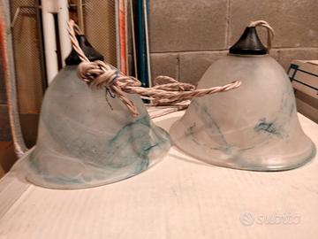2 Lampadari bianchi striati di verde/celeste