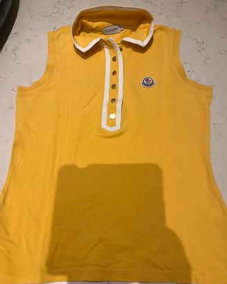 Polo Moncler donna gialla bordo bianco smanicata