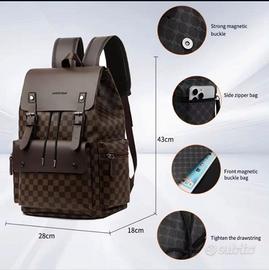 Zaino per Laptop in Pelle PU  a Scacchi Marroni
