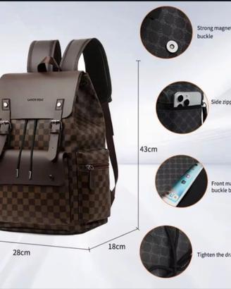 Zaino per Laptop in Pelle PU  a Scacchi Marroni