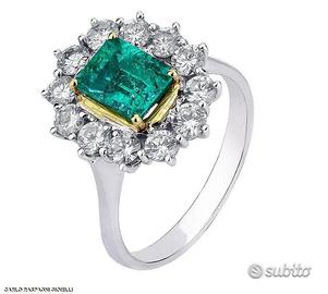 ANELLO CERTIFICATO ORO 18kt. DIAMANTI E SMERALDO