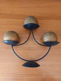 Candeliere porta candele metallo tre candele tonde