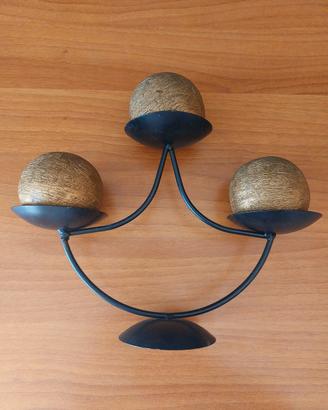 Candeliere porta candele metallo tre candele tonde