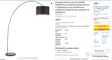 Lampada da terra ad arco modello 6304N Perenz
