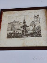 Stampa antica Piazza Barberini Roma in cornice di 