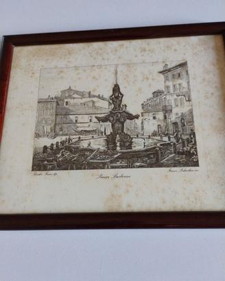 Stampa antica Piazza Barberini Roma in cornice di 