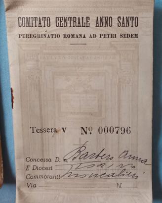 Tessera Pellegrino e Biglietto FS Anno santo 1950