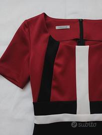 Elegante Abito Color-Block Cannella - Rosso, Nero 