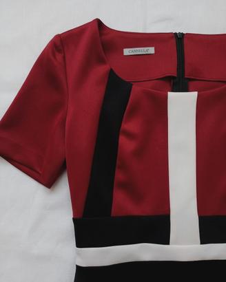 Elegante Abito Color-Block Cannella - Rosso, Nero 