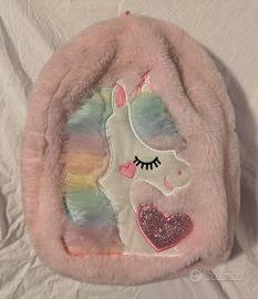 Zaino peluche unicorno rosa criniera arcobaleno