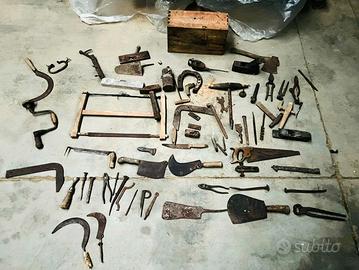 Attrezzi epoca pialle martelli chiodi blocco per m