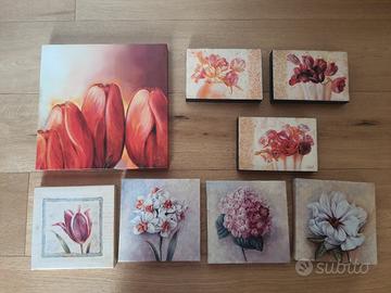 Set 8 Quadretti Floreali Moderni Stampe Tela
